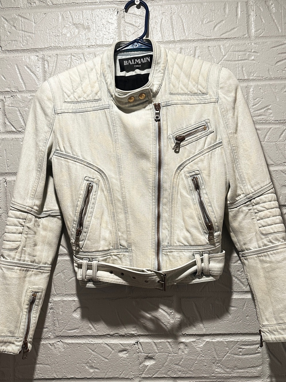 Balmain Denim Biker Jacket Size 38